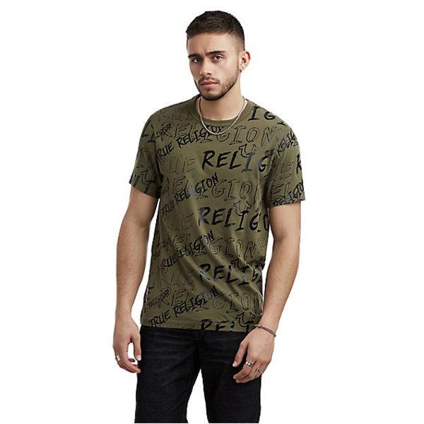 Mens Logo Mania Tee | Burnt Olive | Size Small | True Religion