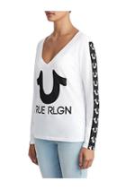 Womens Horseshoe Stripe Logo Long Sleeve Top | White | Size Xx Small | True Religion