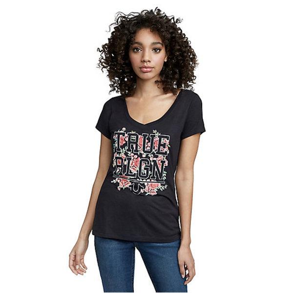 Women's Floral True Religion Tee | Black | Size Small