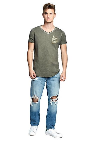 Metallic Foil Graphic Mens V Neck Tee | Military Green  | Size Small | True Religion