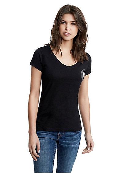 Women's True Crest Round V Tee | Black | Size Xx Small | True Religion