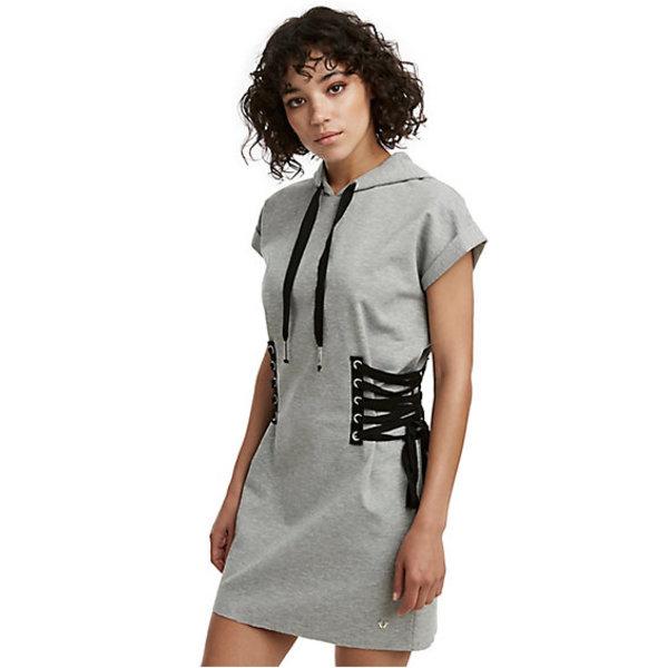 Womens Hooded Lace Up Dress | Heather Grey | Size Small | True Religion