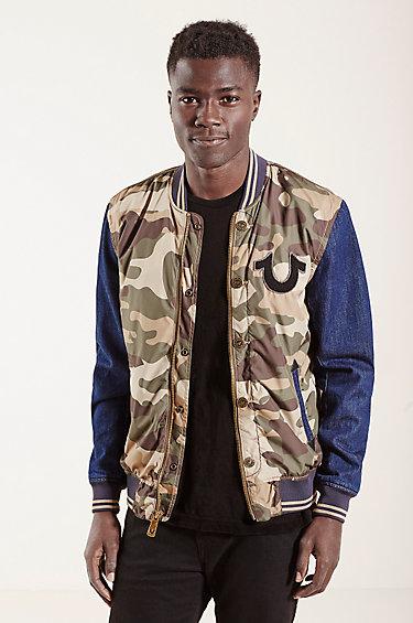 True Religion Collegiate Camo Denim Mens Jacket - Olive Camo