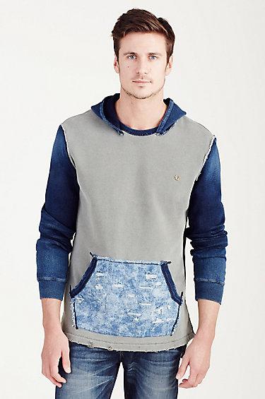 True Religion Denim Terry Mens Hoodie - Faded Olive