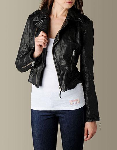 Womens Moto Leather Jacket - (black)