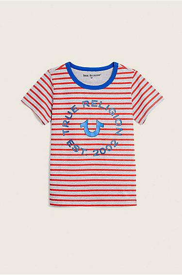 Kids Stripe Tee | Bright Red | Size Small | True Religion