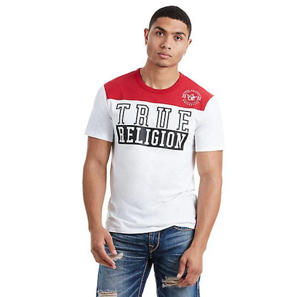 Block True Religion Football Mens Tee | White/red | Size Medium