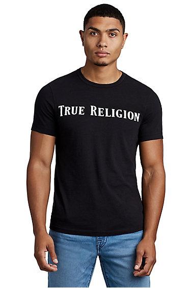 Mens Straight Logo Crew Neck Tee | Black | Size X Small | True Religion