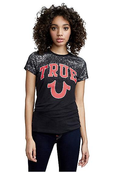 Women's True Foil Crew Tee | Black | Size X Small | True Religion