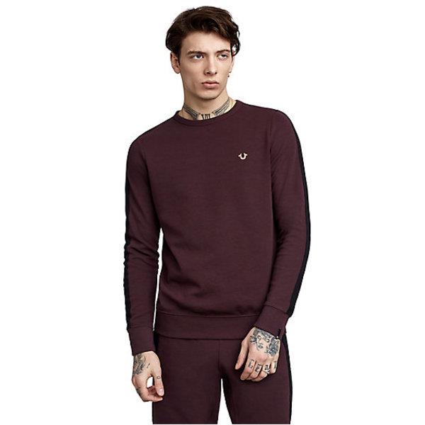 Crew Contrast Stripe Mens Sweater | Plum | Size Small | True Religion