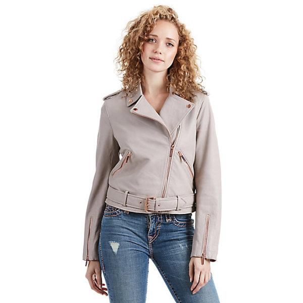Leather Moto Womens Jacket | Peony | Size Small | True Religion