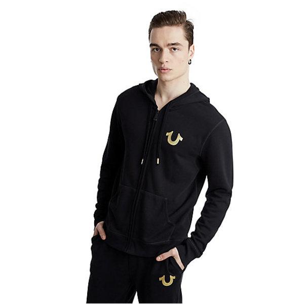Metallic Double Puff Mens Hoodie | Black | Size Medium | True Religion