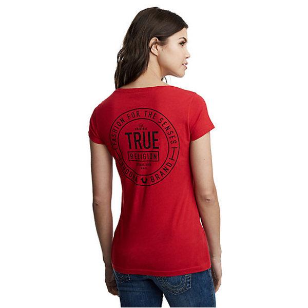 Women's True Crest Round V Tee | Ruby Red | Size X Small | True Religion