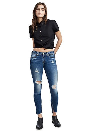 Womens Twist Button Up Crop Top | Black | Size X Small | True Religion