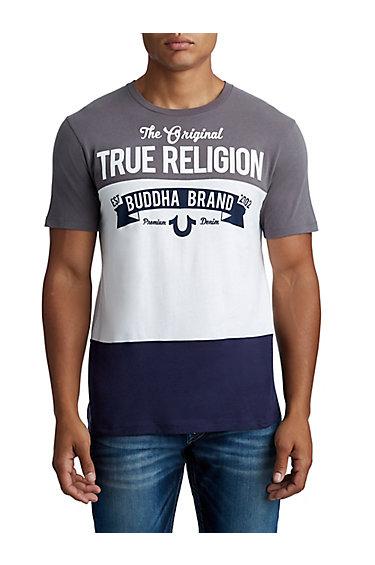 Men's Tr Color Panel Crew Neck Tee | Grey /navy | Size X Small | True Religion