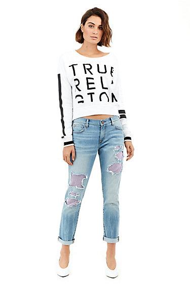 Cameron Ripped Mesh Boyfriend Womens Jeans | Second Quarter | Size 23 | True Religion