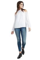 Womens Cold Shoulder Ruffle Top | White  | Size X Small | True Religion