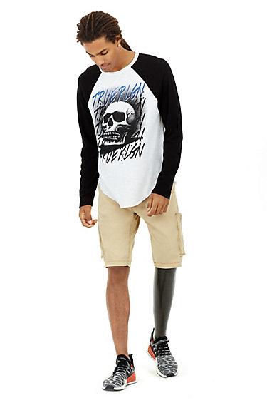 Airbrushed Skull Raglan Mens Tee | Black | Size X Small | True Religion