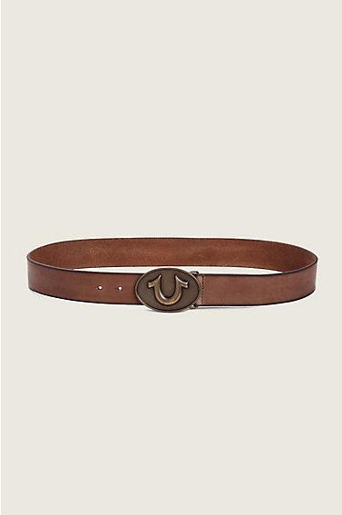 Horseshoe Buckle Mens Belt | Muse Dark Brown | Size 30 | True Religion