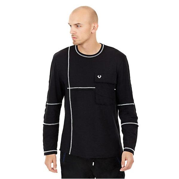Paneled Long Sleeve Mens Tee | Black | Size Small | True Religion