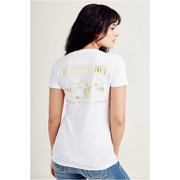 Womens Metallic Puff Print Tee | White | Size X Small | True Religion