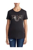 Womens Metallic Puff Logo Tee | Black | Size X Small | True Religion