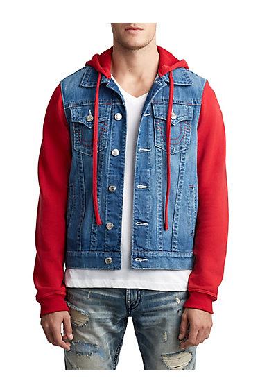 Mens Fleece Denim Jacket | Flnl Red Saloon | Size Small | True Religion