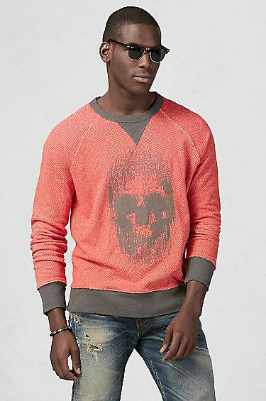 True Religion Skull Print Raglan Mens Sweatshirt - Ruby Red