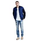 Metallic Embroidered Mens Satin Bomber Jacket | Navy/black | Size X Large | True Religion