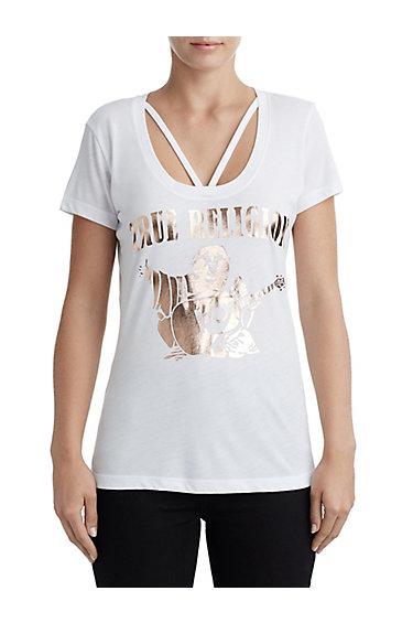 Women's Strappy Neck Tee | White | Size X Small | True Religion