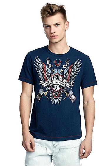Mens Americana Eagle Graphic Tee | Navy | Size Small | True Religion