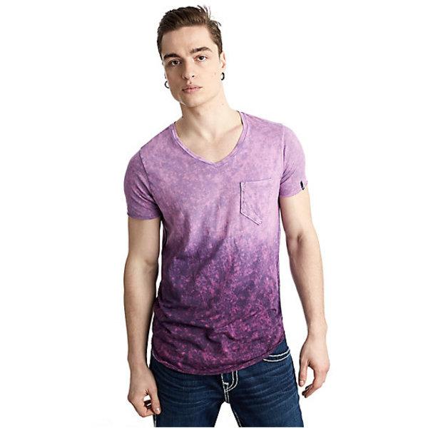 Mens Ombre Acid Wash Pocket Tee | Plum | Size X Large | True Religion