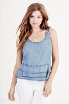 True Religion Ruffle Tencel Womens Tank - Indigo