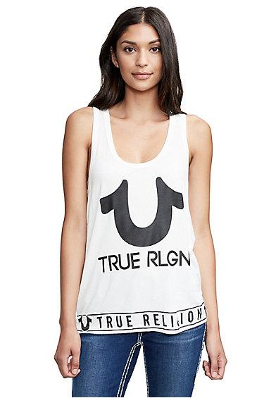 Women's Scoop Neck Racer Back Tank Top | White | Size Xx Small | True Religion