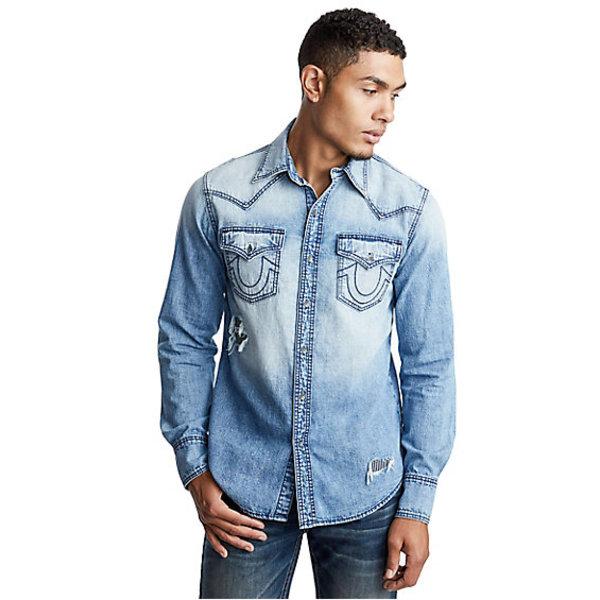 Men's True Indigo Denim Western Shirt | Ocean Tide | Size X Large | True Religion