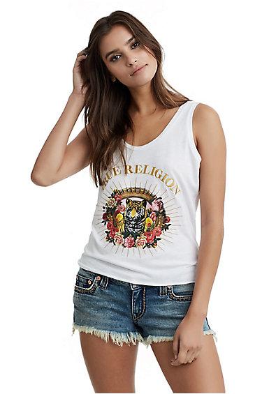 Womens Tr Tiger Tank Top | White | Size X Small | True Religion
