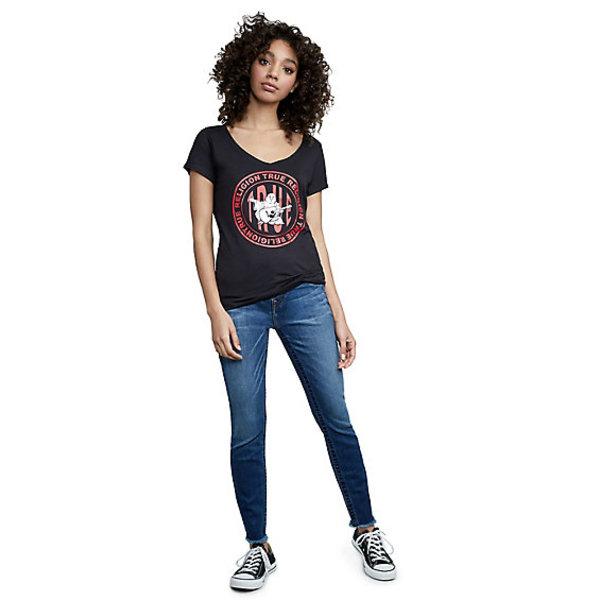 Women's Circle True Buddha Rounded V Neck Tee | Black | Size Medium | True Religion