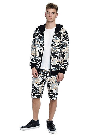 Camo Zip Up Mens Hoodie | Grey | Size X Small | True Religion