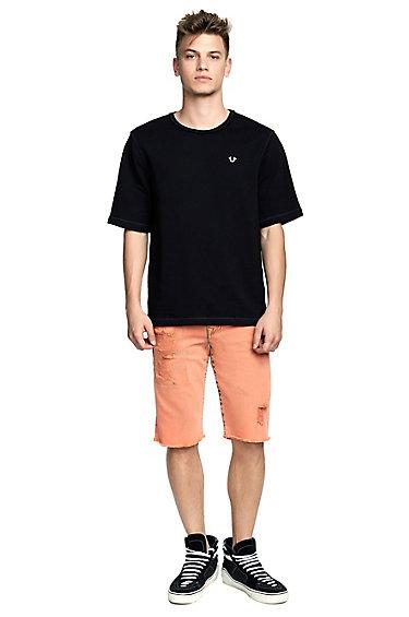 Mens Oversized Raw Edge Tee | Black | Size X Small | True Religion
