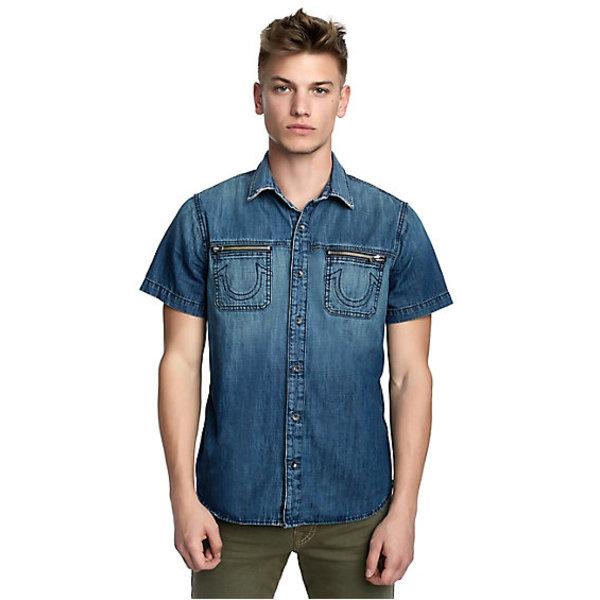 Mens Classic Denim Button Up Shirt | Sea Port | Size Large | True Religion