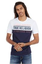 True Line Crew Neck Mens Tee | White/navy | Size Small | True Religion