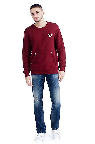 Core Metallic Pullover Crew Neck Mens Tee | Ruby Red | Size X Small | True Religion