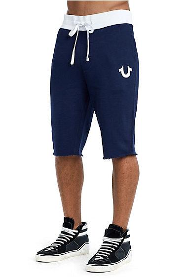 Men's Pop Fly Bottom Sweat Short | Navy/white | Size Small | True Religion