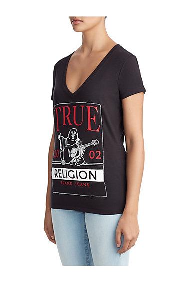 Womens Crystal Embellished Buddha Frame Logo Tee | Black | Size Xx Small | True Religion