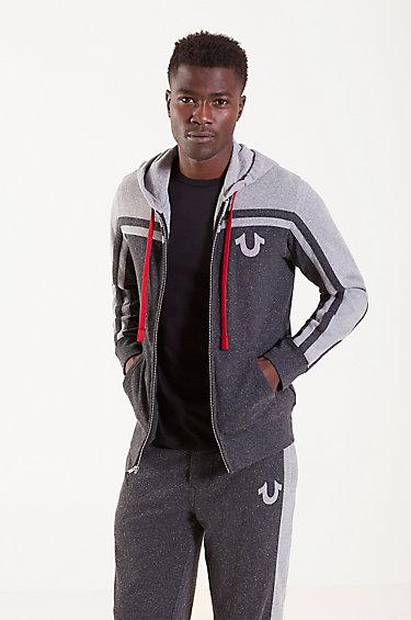 True Religion Horseshoe Contrast Zip Mens Hoodie - Black /grey