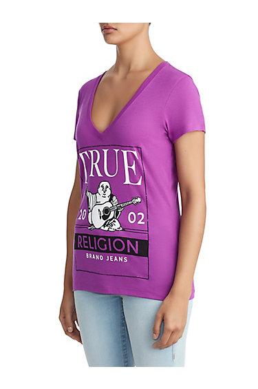 Womens Crystal Embellished Buddha Frame Logo Tee | Purple | Size Xx Small | True Religion