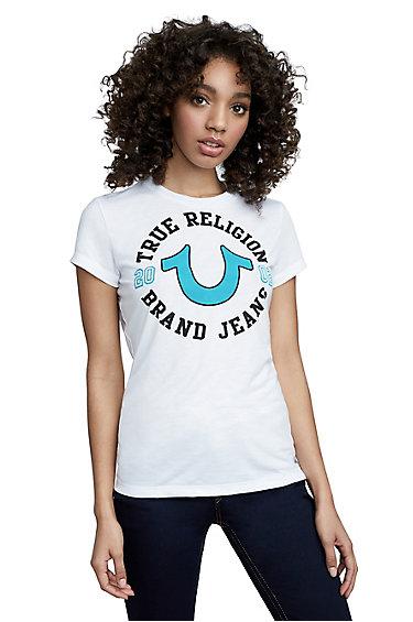 Women's Horseshoe Brand Crew Tee | White | Size Small | True Religion