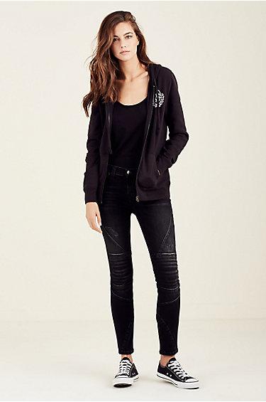 Womens Classic Graphic Zip Up Hoodie | Black | Size X Large | True Religion