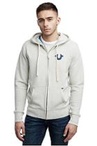 Men's Classic Logo Zip Up Hoodie | Oatmeal | Size Small | True Religion