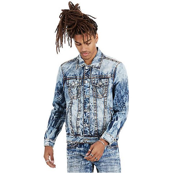 Trucker Jacket Old Multi Big T Mens Jacket | Moving Water | Size Medium | True Religion